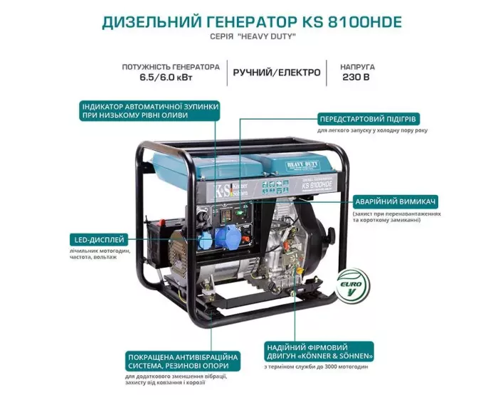 Генератор дизельный 6.5 кВт Германия KS 8100HDE (EURO V)