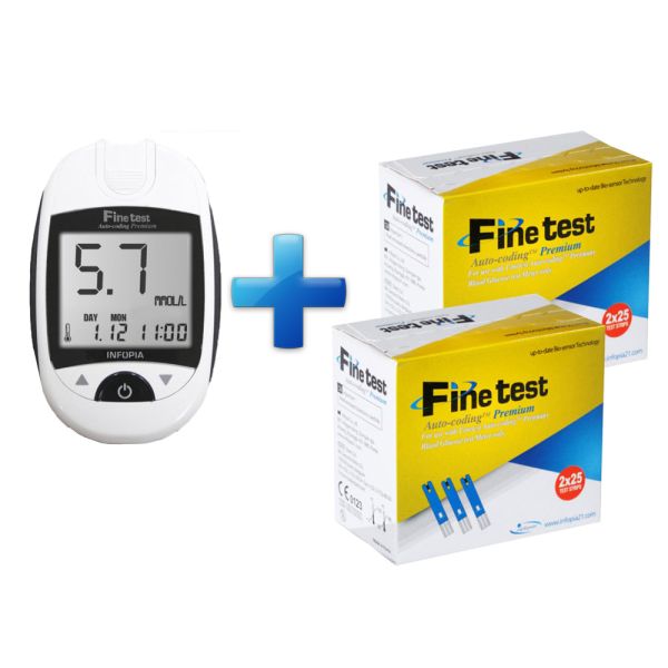 Глюкометр + тест полоски 100 шт. Fine test Auto-coding Premium