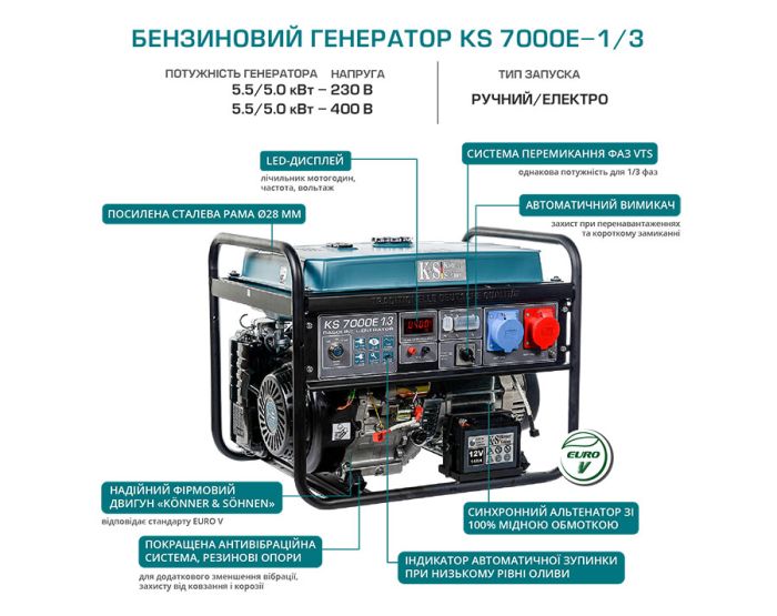 Бензиновый генератор 5.5 кВт Германия KS 7000E 1/3