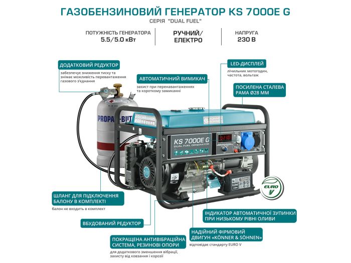 Генератор газобензиновий 5.5 кВт Німеччина KS 7000E G