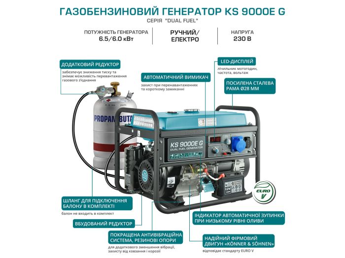 Генератор газобензиновий 6.5 кВт Німеччина KS 9000E G
