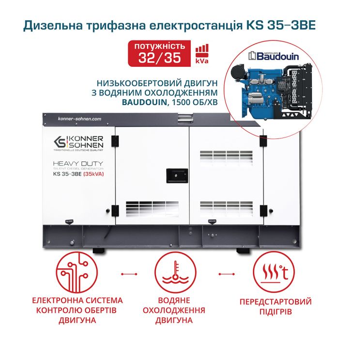 Электростанция дизельная трехфазная 35 кВА KS 35-3BES