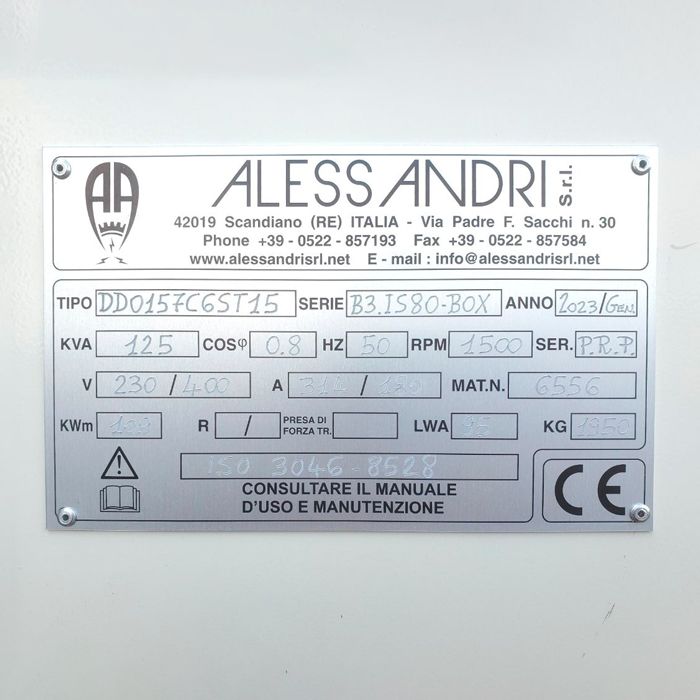 Генератор дизельний 100 кВт Alessandri
