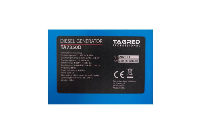 Генератор дизельный 5 кВт TAGRED TA7350D